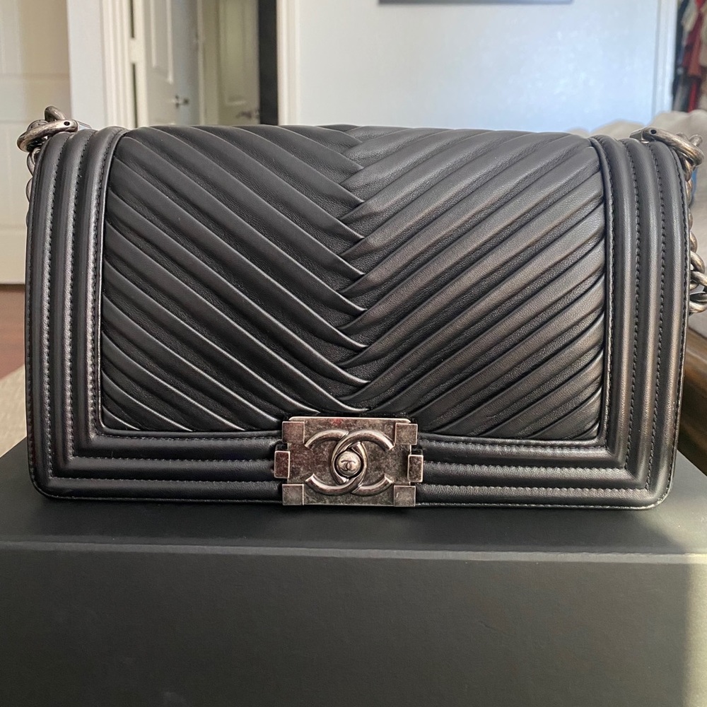 Chanel Boy Lambskin Chevron Pleated Medium